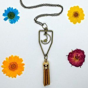 Celestial Moon and Star Necklace with Tassel